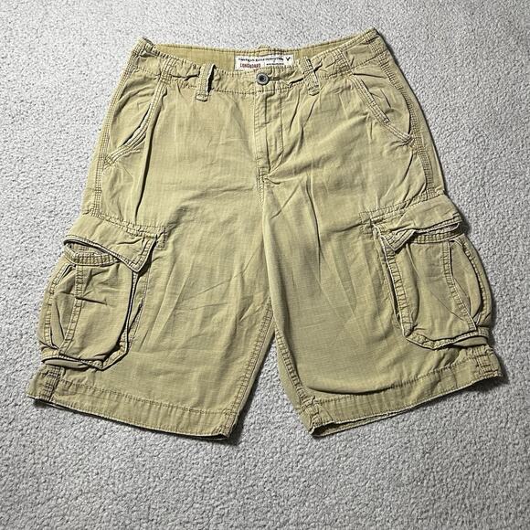 American Eagle Cargo Shorts Mens 30 Tan Khaki Ripstop Military Y2K Cotton Long - Picture 1 of 15